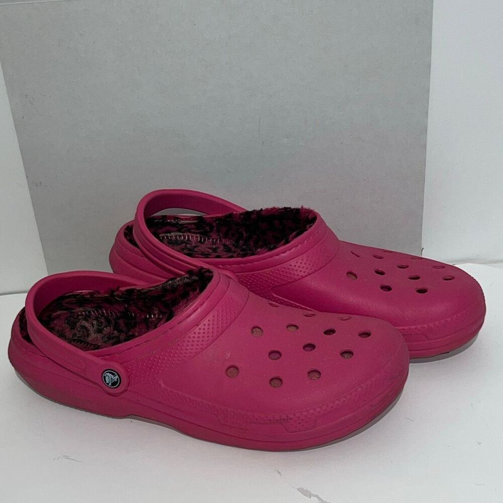 Crocs Classic Pink Fuzzy Animal‎ Print Lined Slip-On Comfort Clogs Size Men's 13